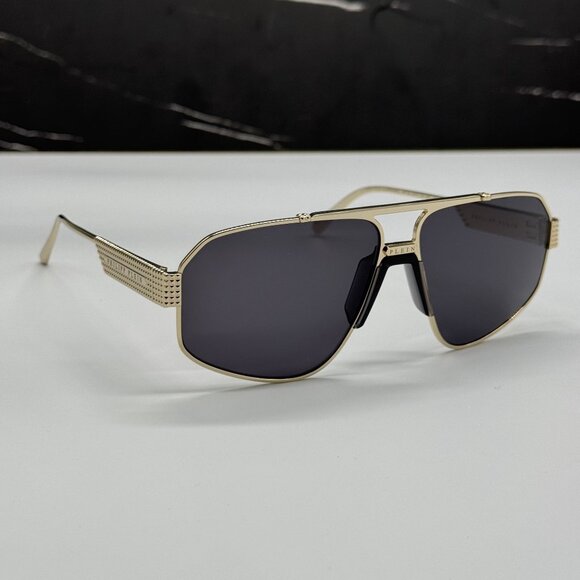 NEW PHILIPP PLEIN SPP106M 302 GOLD/GRAY MEN SUNGLASSES - Picture 5 of 11